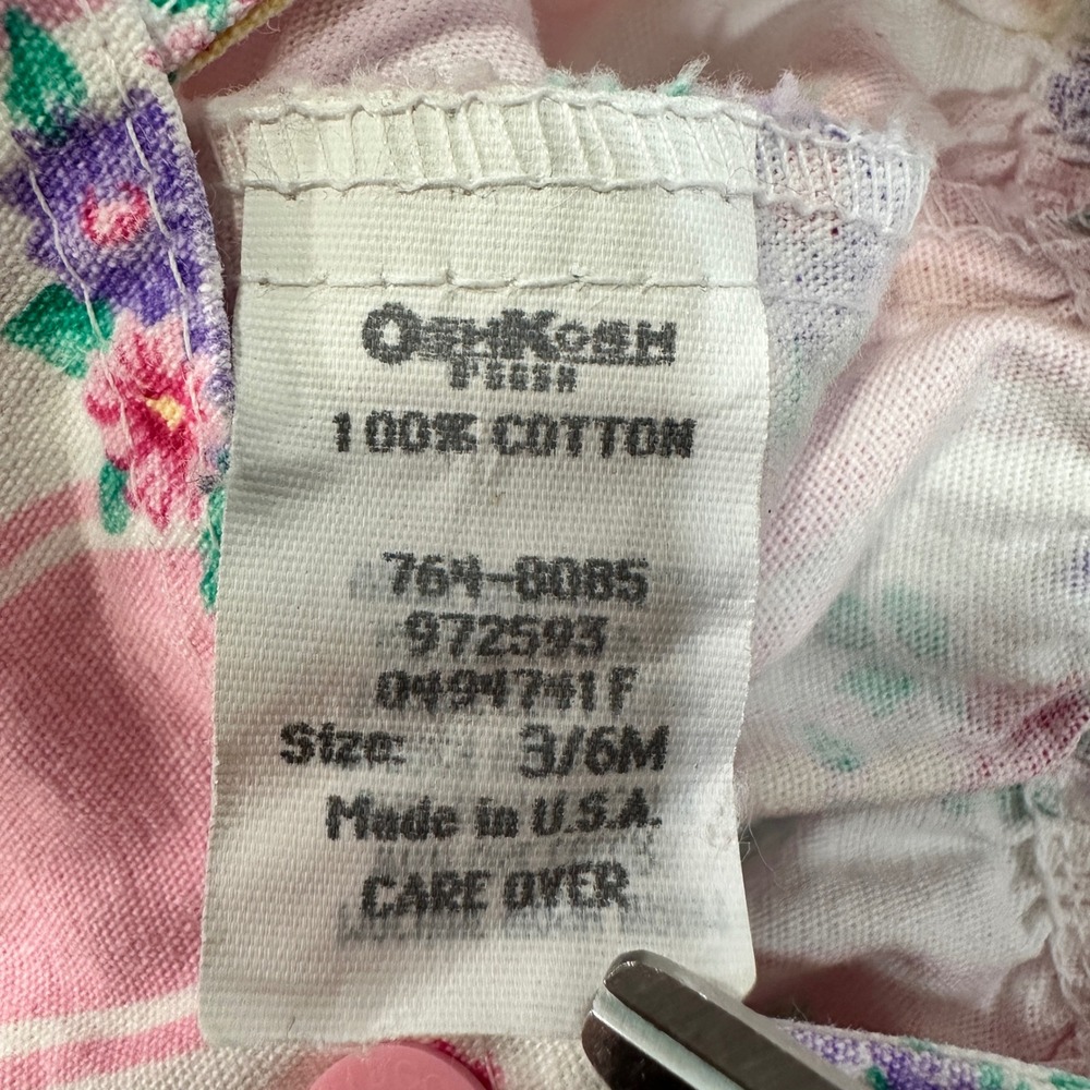 OshKosh Baby B'gosh Floral Striped Romper Baby 3/6M Pink Bow Detail Cottagecore - Picture 4 of 4